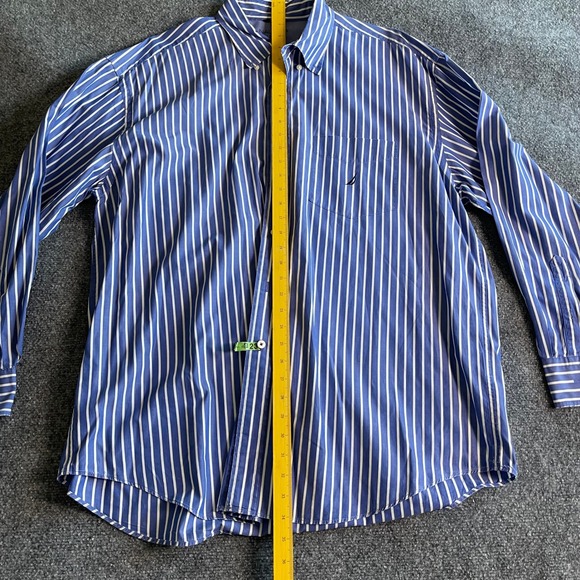 Nautica Vintage Mens XXL Blue White Striped Cotton Button Down Shirt Long Sleeve - Picture 5 of 10